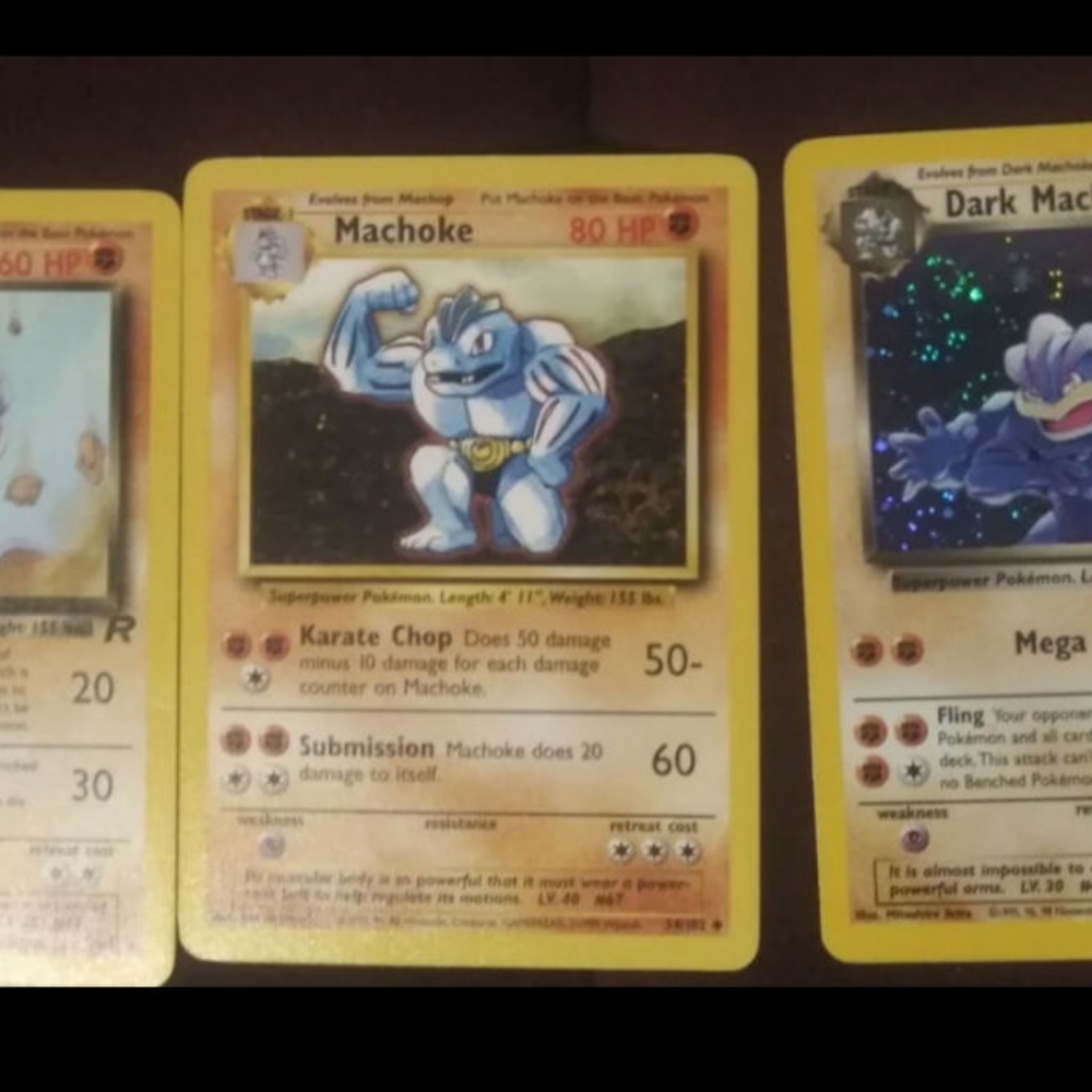 Holo Dark Machamp, Dark Machoke, And Machoke Pokemon Cards
